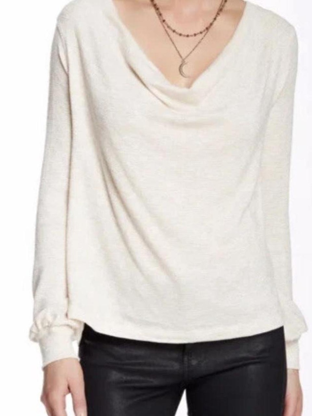 FREE PEOPLE SCOOP NECK LONG SLEEVE TOP IVORY/GOLD  WOMENS MEDIUM